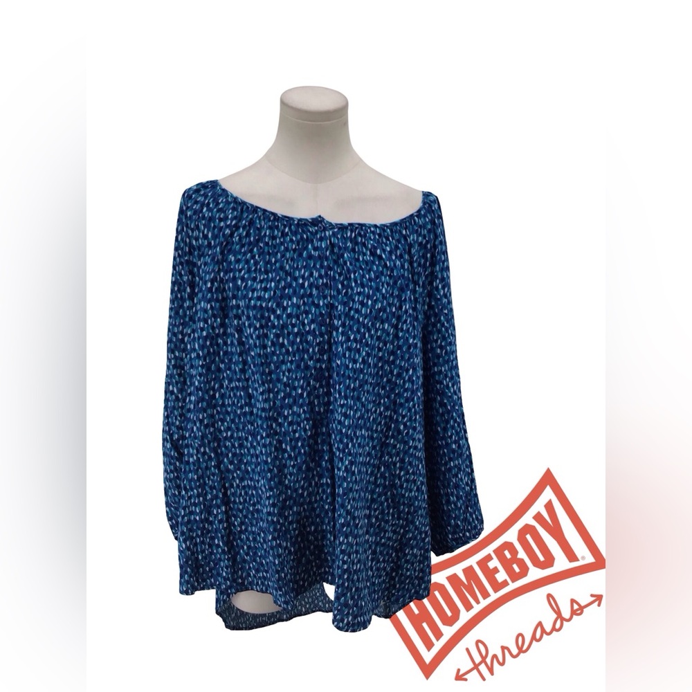 Fox‎ Blue and White Relaxed Blouse. Size 1X